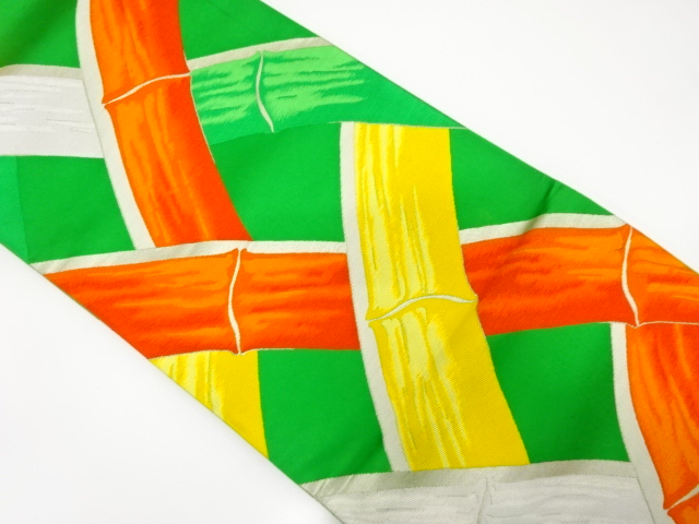 JAPANESE KIMONO / ANTIQUE FUKURO OBI / SILK / WOVEN BAMBOO